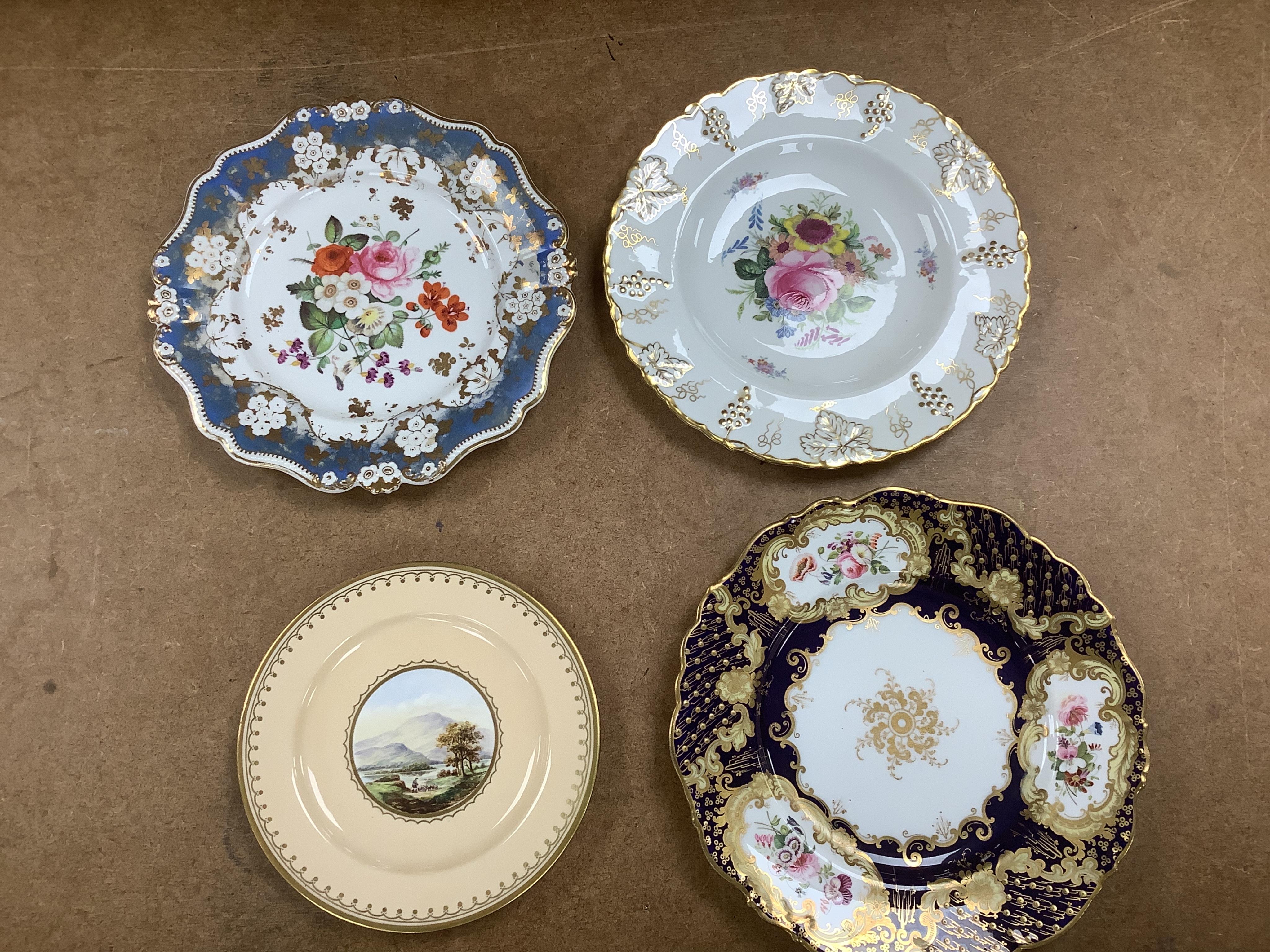 A collection of 19th century and later porcelain to include Aynsley, Davenport, Royal Crown Derby and Spode, some Imari pattern, largest 23cm in diameter. Condition - varies, mostly fair